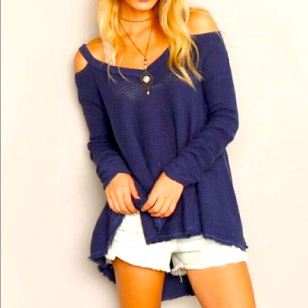 Free people blue moonshine sweater cold shoulder